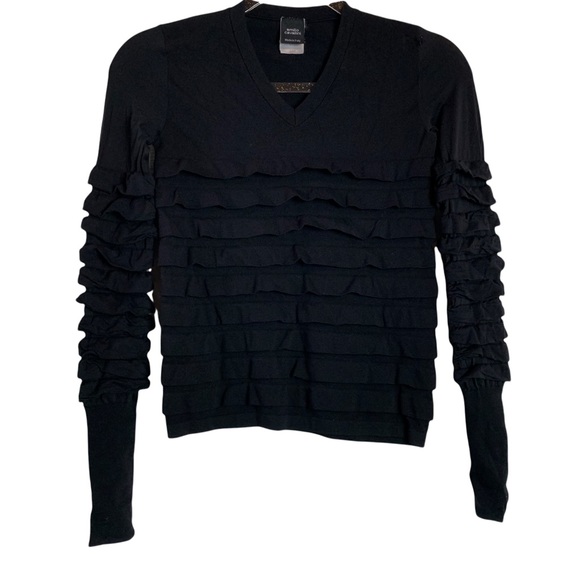 Emilio Cavallini Fitted Long Sleeve Top Tiered Ruffle - Picture 1 of 5